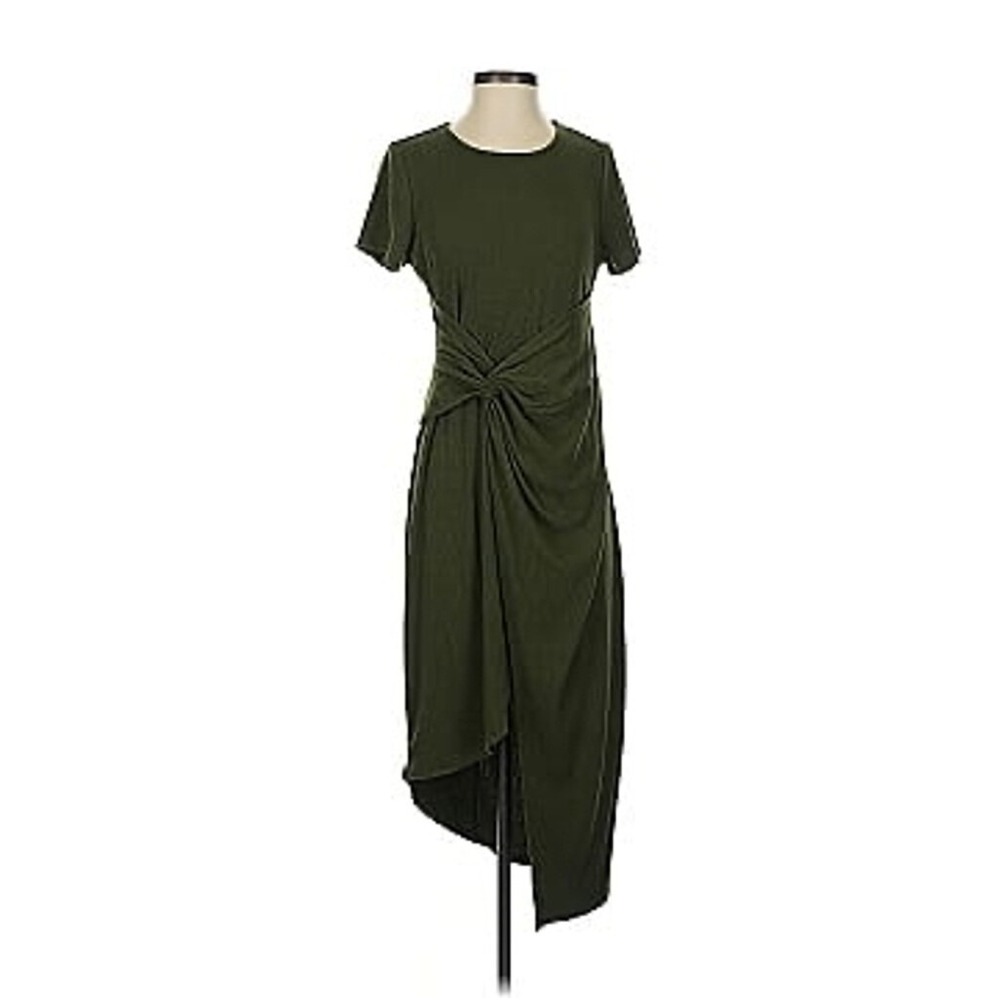 Heatherly Faux Wrap Ribbed Dress Size XL Olive Green NWOT